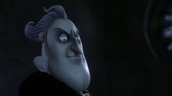 Movie still from “Corpse Bride” (2005), directed by Tim Burton – The head of a cartoon character; Close Up shot, Low angle