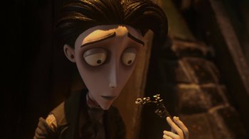 Movie still from “Corpse Bride” (2005), directed by Tim Burton – A character from frankenweenie; Close Up shot, High angle