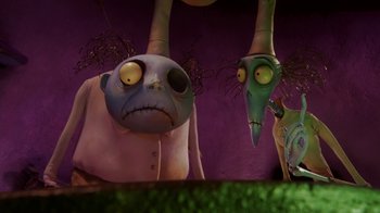 Movie still from “Corpse Bride” (2005), directed by Tim Burton – A creature with two eyes; Medium shot, Low angle