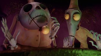 Movie still from “Corpse Bride” (2005), directed by Tim Burton – A character from the nightmare before christmas; Medium shot, Low angle