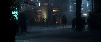 Movie still from “Crazy, Stupid, Love.” (2011), directed by Glenn Ficarra – Two people walking in the rain with an umbrella; Extreme Wide shot, High angle