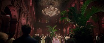 Movie still from “The Greatest Showman” (2017), directed by Michael Gracey – A group of people standing in a large room; Extreme Wide shot, Low angle