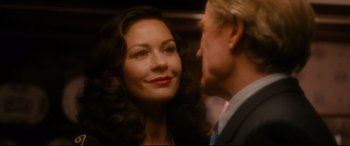 Movie still from “Dad's Army” (2016), directed by Oliver Parker – A man and a woman that are looking at one another; Close Up shot, Over the shoulder angle