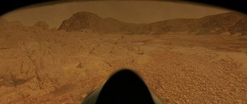 Movie still from “The Hills Have Eyes” (2006), directed by Alexandre Aja – A view of a desert landscape from a plane; Extreme Wide shot, High angle