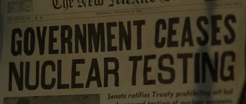 Movie still from “The Hills Have Eyes” (2006), directed by Alexandre Aja – The front page of a newspaper; Extreme Close Up shot, High angle