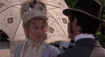 Movie still from “Daisy Miller” (1974), directed by Peter Bogdanovich – A man and a woman dressed in victorian clothing; Close Up shot, Over the shoulder angle