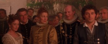 Movie still from “Dangerous Beauty” (1998), directed by Marshall Herskovitz – A man and a woman dressed in renaissance clothing; Medium shot, Over the shoulder angle