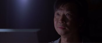 Movie still from “Dante's Peak” (1997), directed by Roger Donaldson – A person looking at the camera; Close Up shot, Low angle