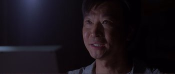 Movie still from “Dante's Peak” (1997), directed by Roger Donaldson – A man's face in the dark; Close Up shot, Low angle