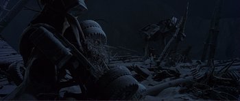 Movie still from “Dante's Peak” (1997), directed by Roger Donaldson – An image of an image that is very dark; Extreme Wide shot, High angle