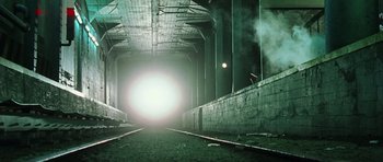 Movie still from “Daredevil” (2003), directed by Mark Steven Johnson – A light shining in the middle of an empty road; Extreme Wide shot, Low angle