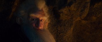 Movie still from “The Hobbit: An Unexpected Journey” (2012), directed by Peter Jackson – An old man with a long white beard; Close Up shot, Low angle