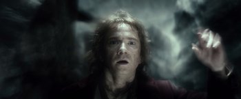 Movie still from “The Hobbit: An Unexpected Journey” (2012), directed by Peter Jackson – A person with long hair; Close Up shot, Low angle