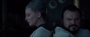 Movie still from “The House with a Clock in Its Walls” (2018), directed by Eli Roth – A person with their eyes closed; Close Up shot, Over the shoulder angle