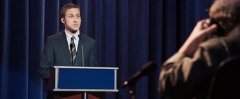 Movie still from “The Ides of March” (2011), directed by George Clooney – Medium shot, Over the shoulder angle