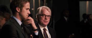 Movie still from “The Ides of March” (2011), directed by George Clooney – Close Up shot, Over the shoulder angle