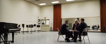 Movie still from “The Ides of March” (2011), directed by George Clooney – Wide shot, Over the shoulder angle
