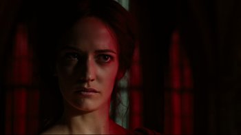 Movie still from “Dark Shadows” (2012), directed by Tim Burton – A person in a dark room; Close Up shot, Low angle