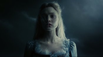 Movie still from “Dark Shadows” (2012), directed by Tim Burton – A woman with long blonde hair wearing a blue dress; Close Up shot, Low angle