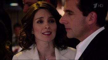 Movie still from “Date Night” (2010), directed by Shawn Levy – A man and a woman are looking at one another; Close Up shot, Over the shoulder angle