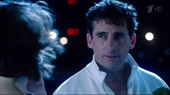 Movie still from “Date Night” (2010), directed by Shawn Levy – A person wearing a white shirt; Close Up shot, Over the shoulder angle