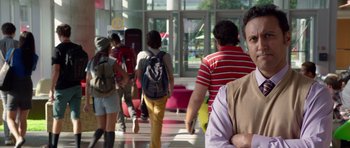 Movie still from “The Internship” (2013), directed by Shawn Levy – A group of people walking down a sidewalk; Medium shot, Over the shoulder angle