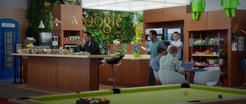 Movie still from “The Internship” (2013), directed by Shawn Levy – A group of people sitting at a counter in a restaurant; Wide shot, Over the shoulder angle