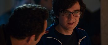 Movie still from “The Internship” (2013), directed by Shawn Levy – A young man wearing glasses talking to another young man; Close Up shot, Over the shoulder angle