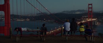 Movie still from “The Internship” (2013), directed by Shawn Levy – A group of people standing on a bridge over a river; Extreme Wide shot, Over the shoulder angle
