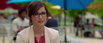 Movie still from “The Internship” (2013), directed by Shawn Levy – A person wearing glasses and a jacket; Close Up shot, Over the shoulder angle