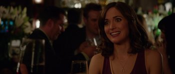 Movie still from “The Internship” (2013), directed by Shawn Levy – A woman sitting at a table with a glass of wine in front of her; Close Up shot, Over the shoulder angle