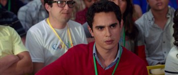 Movie still from “The Internship” (2013), directed by Shawn Levy – A man in a red shirt is looking at the camera; Close Up shot, Over the shoulder angle