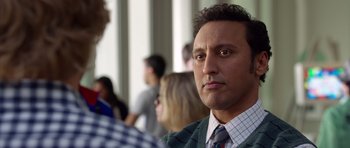 Movie still from “The Internship” (2013), directed by Shawn Levy – A person wearing a suit and tie; Close Up shot, Over the shoulder angle