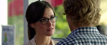 Movie still from “The Internship” (2013), directed by Shawn Levy – A woman wearing glasses talking to a man wearing glasses; Close Up shot, Over the shoulder angle