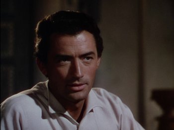 Movie still from “David and Bathsheba” (1951), directed by Henry King – A person wearing a white shirt; Close Up shot, Over the shoulder angle