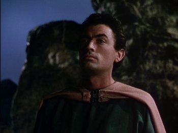 Movie still from “David and Bathsheba” (1951), directed by Henry King – A person wearing a cape; Close Up shot, Low angle