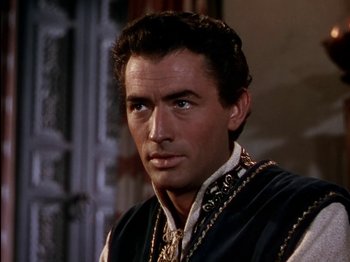 Movie still from “David and Bathsheba” (1951), directed by Henry King – A person wearing chains; Close Up shot, High angle