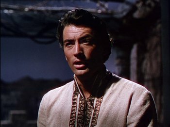 Movie still from “David and Bathsheba” (1951), directed by Henry King – A person wearing a jacket; Close Up shot, Low angle