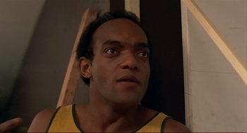 Movie still from “Dawn of the Dead” (1978), directed by George A. Romero – A person looking up at the ceiling; Close Up shot, Low angle