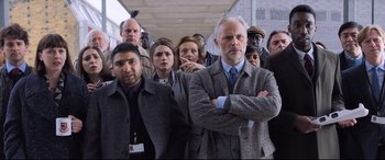 Movie still from “The Kid Who Would Be King” (2019), directed by Joe Cornish – A group of people standing in front of each other; Medium shot, Low angle