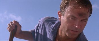 Movie still from “Dead Calm” (1989), directed by Phillip Noyce – A man's face with water pouring out of his mouth; Close Up shot, Low angle