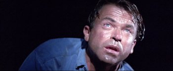 Movie still from “Dead Calm” (1989), directed by Phillip Noyce – A person with a face cream on; Close Up shot, Low angle