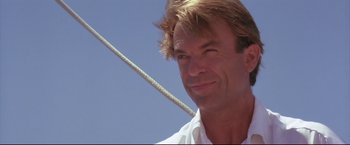 Movie still from “Dead Calm” (1989), directed by Phillip Noyce – A person on a sail boat; Close Up shot, Low angle