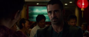 Movie still from “Dead Man Down” (2013), directed by Niels Arden Oplev – A person wearing a jacket; Close Up shot, Over the shoulder angle