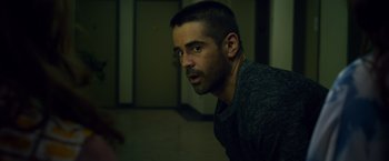 Movie still from “Dead Man Down” (2013), directed by Niels Arden Oplev – A person with a beard; Close Up shot, Over the shoulder angle