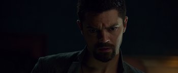 Movie still from “Dead Man Down” (2013), directed by Niels Arden Oplev – A person with a beard; Close Up shot, Low angle