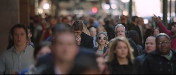 Movie still from “Demolition” (2015), directed by Jean-Marc Vallée – A group of people standing in a room; Wide shot, Over the shoulder angle