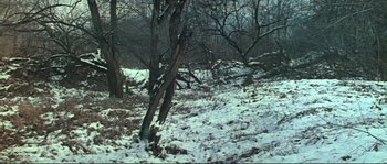 Movie still from “Dersu Uzala” (1975), directed by Akira Kurosawa – A tree in the middle of a snow covered field; Extreme Wide shot, High angle