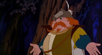 Movie still from “The Last Unicorn” (1982), directed by Jules Bass – A character from a cartoon; Close Up shot, High angle