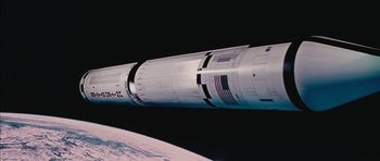 Movie still from “Diamonds Are Forever” (1971), directed by Guy Hamilton – View of a space station in space; Extreme Wide shot, Low angle